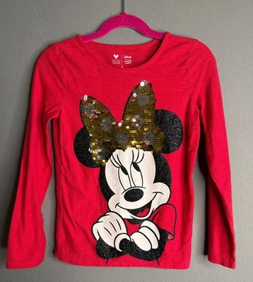 Camisa Jumping Beans Niñas Minnie Mouse Lentejuelas Abatibles Dorado Plata LS Roja 6X Foto 1 de 4
