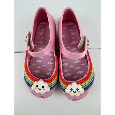 Mini Melissa Girls Pink Rainbow Cloud Mary Jane Shoes Size 10 Special Occasion - Image 1 of 4