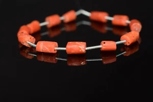 Natural Genuine Coral Tube Shape Smooth Gemstone 6"Loose Bead For Jewelry Making - Picture 1 of 3