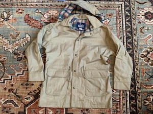 Vintage Woolrich hellbraune Damenjacke mit Kapuze kariert gefütterter Mantel Jacke M Medium - Bild 1 von 9