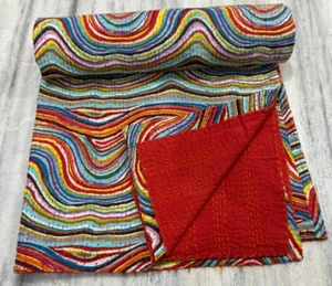 Colcha manta estampado Lahariya algodón Kantha edredón tamaño doble/doble/rey - Imagen 1 de 4