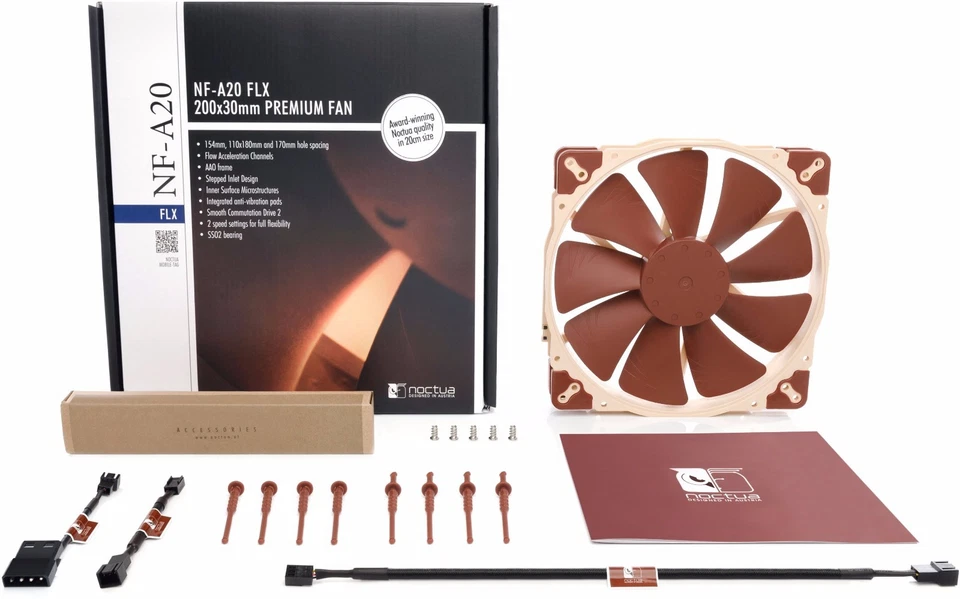 Noctua NF-A20 FLX 800RPM 86.4 CFM Large 200mm PC Quiet 18.1 dB(A) 3-Pin Case Fan - Image 1 of 4
