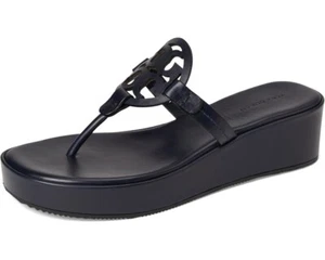 Tory Burch Women's Miller 25mm Wedge Leather Sandals, New Navy - Photo 1 sur 3