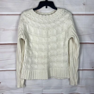 DKNY Sweater Womens XS Ivory Cable Knit Pullover Boat Neck Chunky Long Sleeve - Image 1 of 4