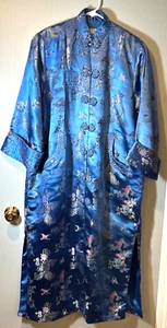 Shanghai China Vintage Blue Embroidered Asian Robe Silk & Satin - Size XL - Picture 1 of 9