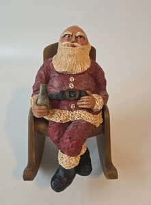 Vintage Handpainted Santa Sitting In Rocking Chair With Coke Bottle Signed Resin - Picture 1 of 10