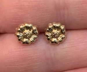 Pendientes Vintage Oro Amarillo 14K Flor Margarita Tachuela Niño LEER - Imagen 1 de 7