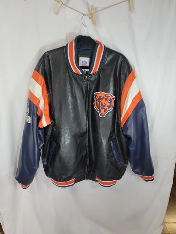 NFL Chicago Bears Faux Leather Bomber Jacket Mens XL Cover