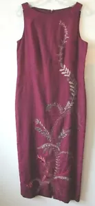 LAURA ASHLEY DRESS 1990s LINEN Burgundy WINE Embroidery MIDI maxi Sz 12 - Picture 1 of 9