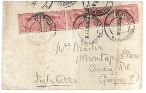 ITALIEN FÜNFER STREIFEN 10c ROT AUF POSTKARTE VON 1929 NACH ENGLAND REF 5949 - Bild 1 von 2