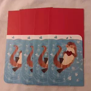 Hallmark Otter Hold My Heart Lot 4 Valentines Day Cards With Envelopes - Picture 1 of 6