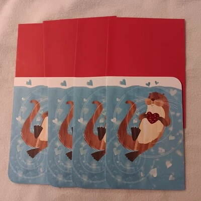 Hallmark Otter Hold My Heart (4) Valentines Day Cards With Envelopes - Image 1 of 4