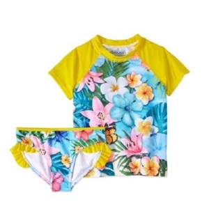 Cherokee Girls' Tropical Flowers 2-Piece Rashguard Swimsuit Set Size 4-5 - Picture 1 of 2