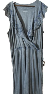 SOFT SURROUNDINGS Goa Getaway Eyelet Jumpsuit Chambray Blue Pockets Size 3X NWT - Picture 1 of 8