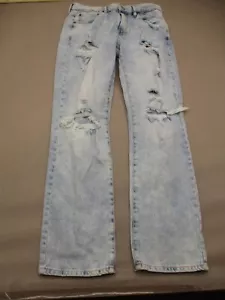 LUCKY BRAND Size 32x32 Men Blue Light Wash Stretch Straight Distressed Jeans 846 - Picture 1 of 9