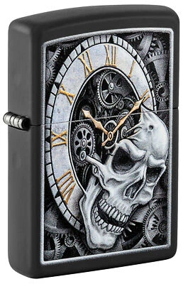 Zippo Skull Clock Design Black Matte Windproof Pocket Lighter, 29854 - Image 1 of 4