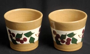 Berry Pots Pair Mill Creek Stoneware Ohio Hand Painted Lori 349 White Green Red - Picture 1 of 6