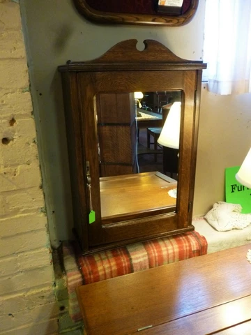 Antique Oak  Medicine Cabinet Wall Mount refinished new mirror 1900's Cover