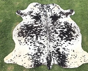 Cowhide Rug Black and White Rug 25 to 26 SQ Soft Hair on Hide Carpet for Bedroom - Picture 1 of 8