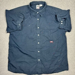 VTG Mecca Short Sleeve Button Up Mens 2XL Blue With Colored Stripes Short Sleeve - Picture 1 of 8