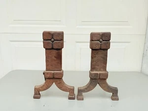 Antique Cast Iron Peerless Andirons Arts & Craft 3501 Fireplace - Picture 1 of 17