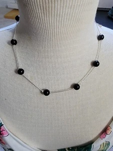 Elegante Collana Perline Argento Tono - Foto 1 di 3
