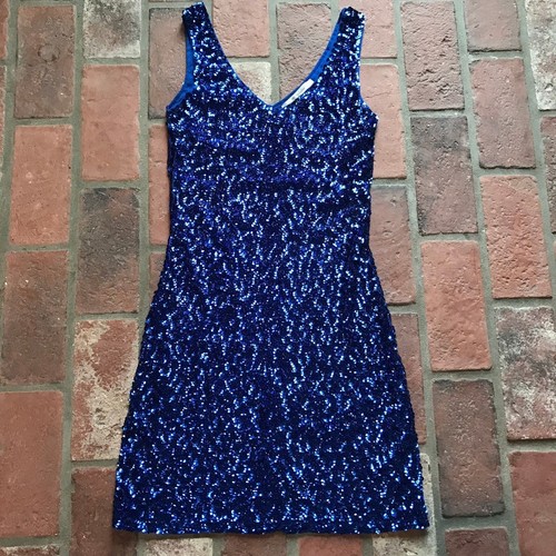 Abito da sera blu San Valentino senza maniche taglia gratuita paillettes ballo di nozze