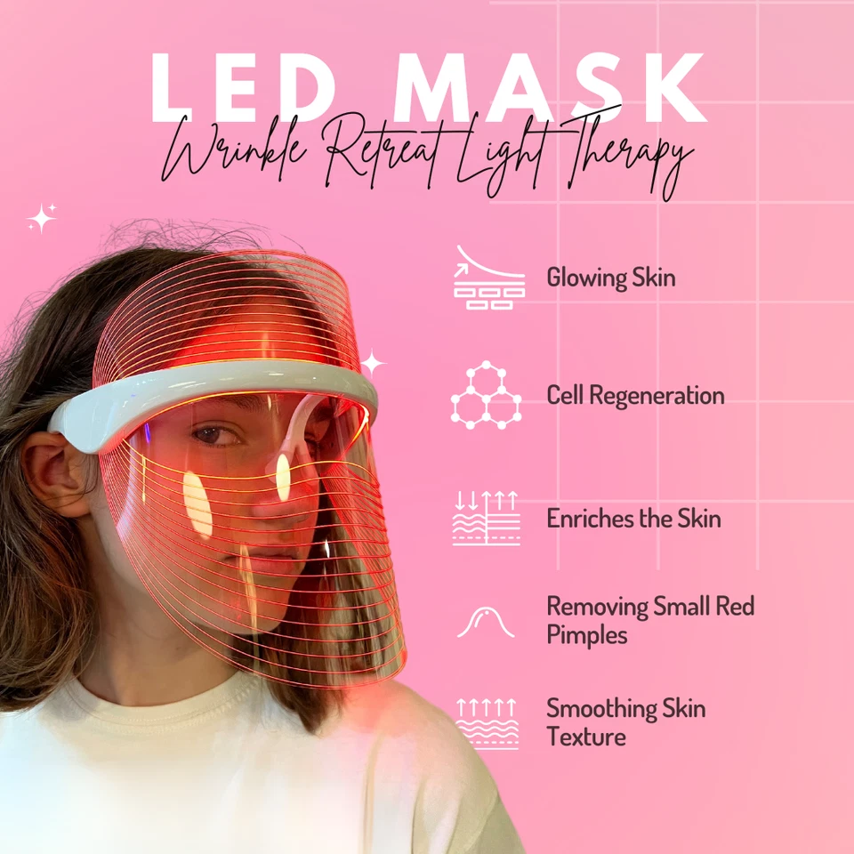 7 Colors Red Light Photon Face Neck Mask Rejuvenation Skin Wrinkles Therapy - Image 1 of 4