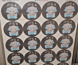 60 “It’s a Boy” Baby Elephant Shower Seals – 2" Round Stickers, Labels, Favors - Picture 1 of 1