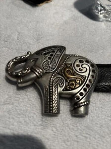 Chicos Cintura Pelle Regolabile Metallo Strass Fibbia Elefante Donna M/L Nero - Foto 1 di 7