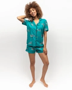 Cyberjammies Shorty Set Cotton Modal Women Cove Green Turtle Short Sleeve PJ's - Picture 1 of 3