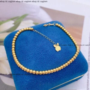 Solid 18K Yellow Gold Pure Au750 3mm Beads Chain Link Women Bracelet 6.3+1.2inch - Picture 1 of 19