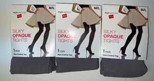 NIP Lot 3 Hanes Stylessentials Silky Opaque Tights Stone Gray M / L - Picture 1 of 3