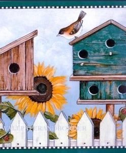 David Carter Brown Birdhouses & Sunflowers Wallpaper Border 5 yd x 10.25" Canada - Picture 1 of 16