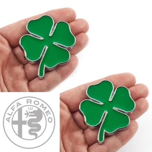 2x AR Big Cloverleaf Metal Emblem QV Badge Chrome Green Quadrifoglio Giulia - Picture 1 of 4