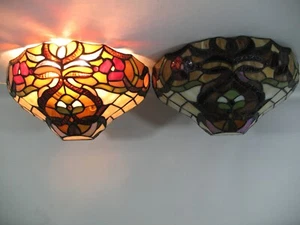 Set of 2 Spectrum Tiffany Style Stained Glass Floral Multi-Colored Wall Sconce - Picture 1 of 19