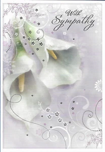 WITH SYMPATHY GREETING CARD 7” BY 5” LILIES DESIGN - Picture 1 of 2