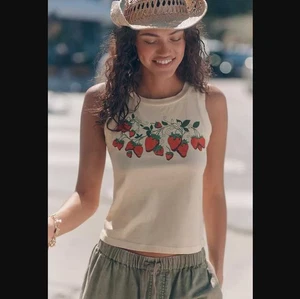 Neu XS Anthropologie x Letluv Erdbeergelb Grafik Tank - Bild 1 von 9