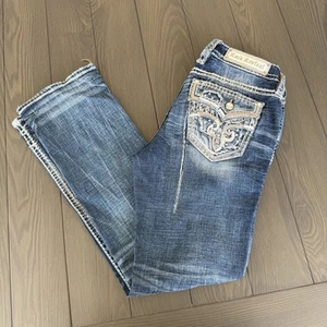 Rock Revival Jeans Womens 28x32 Easy Boot Blue Embellished Stretch Denim *Read* - Picture 1 of 17