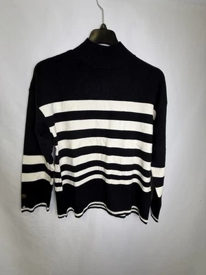 Suéter túnica 41 Hawthorn Tia rayas L S cuello falso blanco y negro nuevo con etiquetas talla L Foto 1 de 4