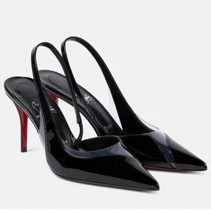 995 $ Christian Louboutin Policha 80 schwarzer Leder-Slingback-Pump 38,5 US 8 neu im Karton - Bild 1 von 10