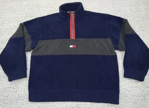 Vtg 90s Tommy Hilfiger Anorak Heavy Deep Pile Fleece Jacket Blue Men’s Sz Large - Picture 1 of 9