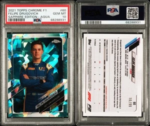 2021 Topps Chrome Sapphire Formula 1 F1 Felipe Drugovich #60 Aqua /99 PSA 10 GEM - Picture 1 of 1