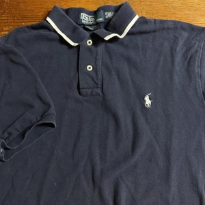 Polo Ralph Lauren XL Custom Fit Polo blu bianca con strisce rosse sul lato - Foto 1 di 8