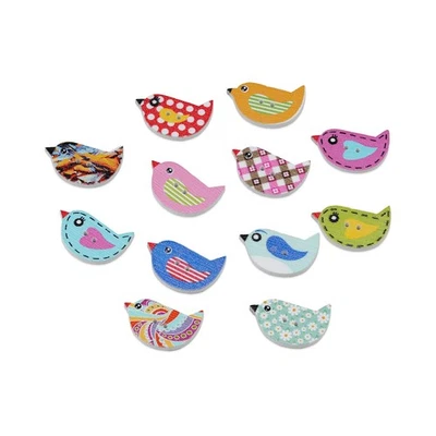 30pcs Colorful Bird Wooden Buttons for Crafts Sewing Scrapbooking DIY 23x16mm - Image 1 of 4