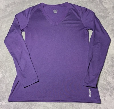 Reebok играть сухой фиолетовый v-образным вырезом футболка с длинным рукавом Sz L эластичной полиэстер - Изображение 1 из 4