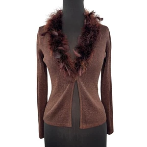 VINTAGE Joseph A braune Strickjacke Pullover Seide Feder Small S Clueless Y2K GenZ - Bild 1 von 5