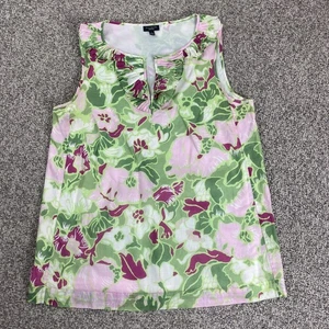 Talbots Tunic Top Womens 10 Floral Ruffle Neck Sleeveless Lined 100% Cotton - Picture 1 of 13