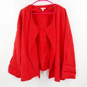 EILEEN FISHER Jacket Organic Linen Size Extra Large Geranium Open Front Office - Picture 1 of 12