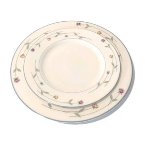 GORHAM Town & Country  COUNTRY FLOWERS 2- Plates Dinner Salad Plate Blue Rim  - Picture 1 of 11